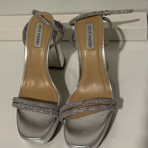 Steve Madden Silver Platform Heels Rhinestone Straps Size 9